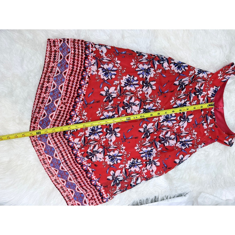 Alyx Red Floral Sleeveless Blouse Size Medium Lined Boho Keyhole Back - Picture 9 of 9